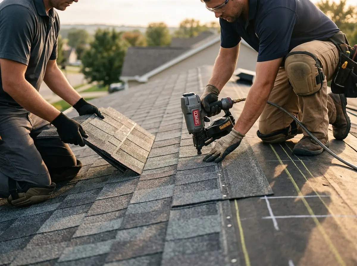Professional roofer working on a residential roof in Swoyersville